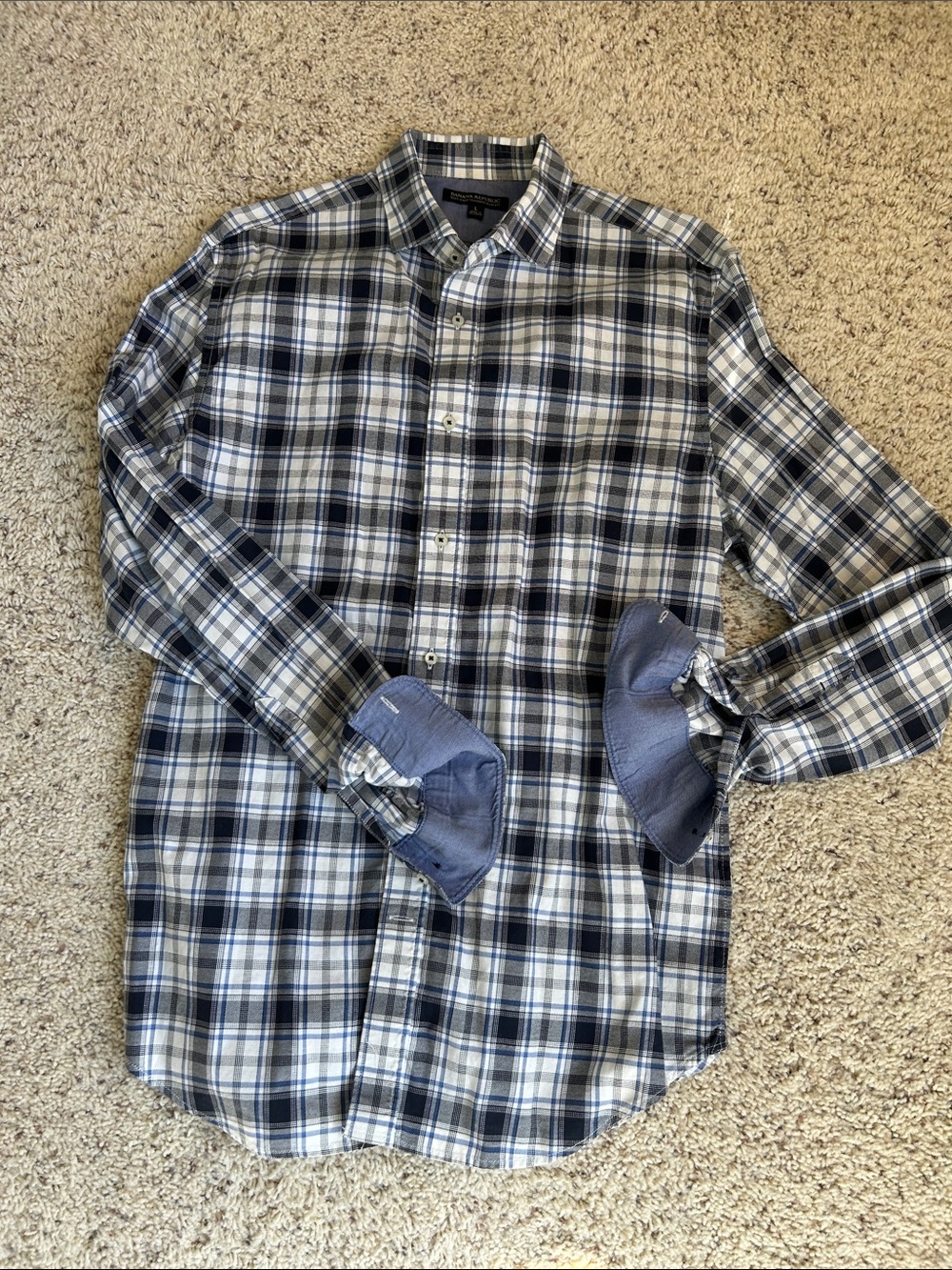 Men’s Banana Republic Button-Down Plaid Shirt - Blue & White, Size L